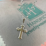 Sterling Silver Beveled Edge Cross 3/4" Pendant on Rolo Chain