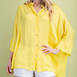 Washed Satin Oversized Tunic Top - Lemon