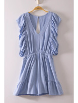 Blue Cutout Back Ruffle Sleeve Romper 