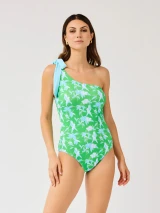 One Shoulder One Piece Swimwear - Aqua