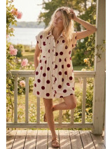 Burgundy & Cream Polka Dot Poplin Mini Dress