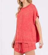 Red Mineral Washed Short Set
