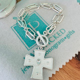 Enamel Cross Charm Double Paperclip Link Bracelet