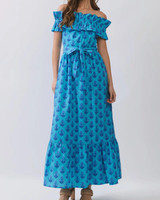 Printed Ruffle Off Shoulder Maxi Dress 