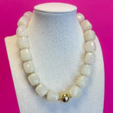 Beaded Necklace with Gold Statement Bead Necklace - White