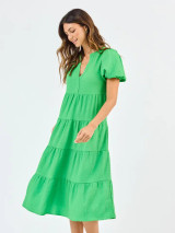 Green Seersucker Tiered Midi Dress