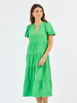 Green Seersucker Tiered Midi Dress