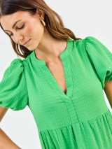 Green Seersucker Tiered Midi Dress