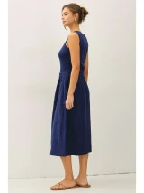 Navy Cotton Tank Dress with Gauze Skirt