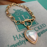 Pearlized Puffy Heart Toggle Chain Bracelet