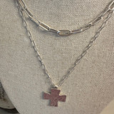 Layered Cross Paperclip Necklace - Silver