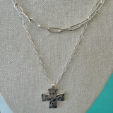 Layered Cross Paperclip Necklace - Silver