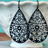 Black Vine Teardrop Filigree Earrings