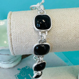 Black Square Link Bracelet - Silver Tone
