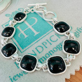Black Square Link Bracelet - Silver Tone