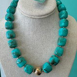 Turquoise Beaded Necklace with Gold Statement Bead Necklace