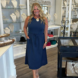 Cotton Tank Dress with Gauze Skirt - Navy