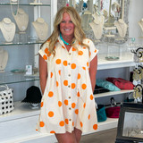 Orange & Cream Polka Dot Poplin Mini Dress