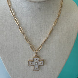 Gold Paperclip Cross Pendant Necklace 