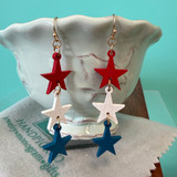 Patriotic Wooden Star Earrings 