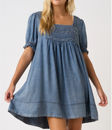 Mineral Wash Denim Chambaray Mini Dress