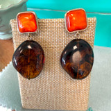 Tortoise & Orange Resin Drop Earring