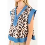 Cheetah Print Contrast Denim Top