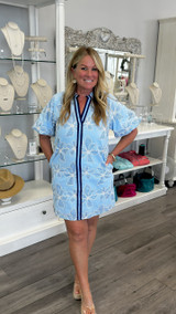 Blue Floral Print with Emb Detail Dress
