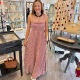 Crimson Striped Cutout Back Maxi Dress 