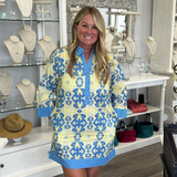 Boho Blue Collared Mini Dress