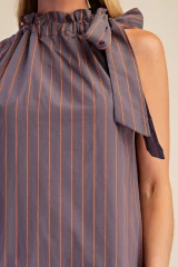 Charcoal Stripe Halter Tie Dress