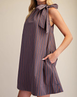 Charcoal Stripe Halter Tie Dress