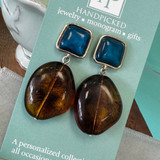 Blue with Tortoise Drop Earrings 
