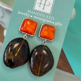 Orange with Tortoise Drop Earrings 