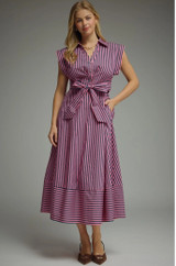 Cap Sleeve Cotton Midi Striped Dress