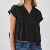Pintuck Pleated Detail Poplin Top in Black