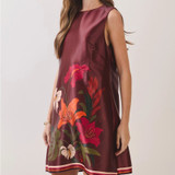 Floral Border Print Satin Mini Dress