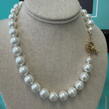 Gold Toggle Classic Bold 12mm Glass Pearl