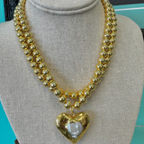Double Beaded MOP Heart Pendant Necklace