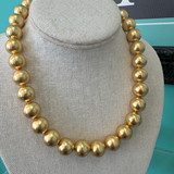 Large Brushed Golden Sphere Beaded Necklace