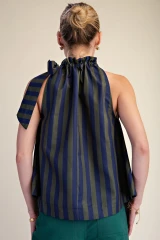 Olive & Navy Striped Tie Shoulder Top