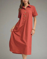 Solid Cotton Midi Dress - Brick