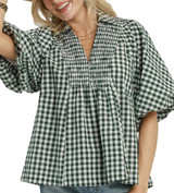 Hunter Gingham Smocked Puff Sleeve Top