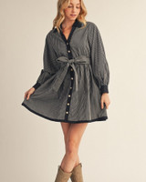 Textured Stripe Shirt Dress - Long Sleeve
