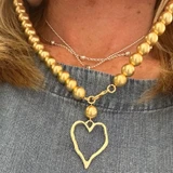 Chic Gold Beaded Heart Pendant Necklace