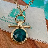 Emerald Bar Pendant Statement Necklace 