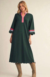 Contrast Scallop Edge Midi Dress - Hunter