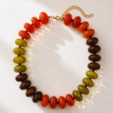 Brown Multi Women's Color Block Beaded Statement Necklace 