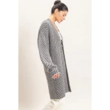 Herringbone Pattern Open-Front Cardigan - Black