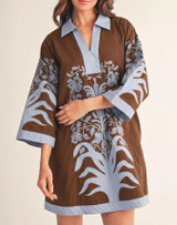 Baroque Applique Mini Dress - Brown